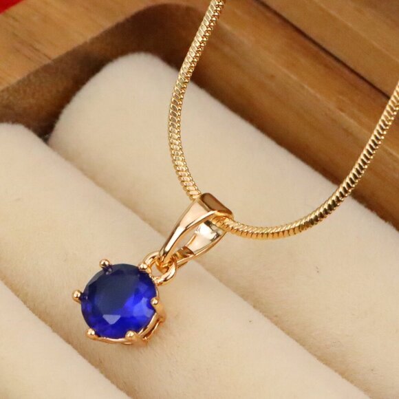 "Elegant Blue Solitaire Pendant in Gold Finish, XPPT1211 - Picture 1 of 12